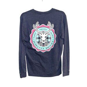 Jadelynn Brooke Blue Happy Preppy People Deer Long Sleeve T-Shirt Size Small
